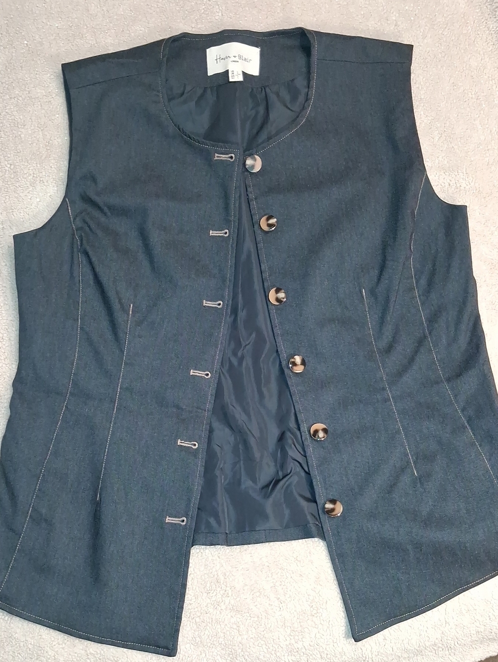 Silhouette Navy Denim Button-Front Sleeveless Vest